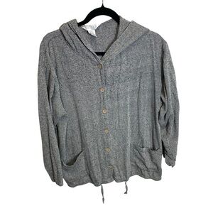 Lutar silk button up lightweight jacket gray women’s large with hood wood button